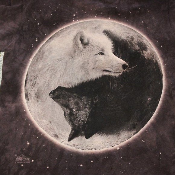 The Mountain graphic yin/yang black and white tie dye moon wolf t-shirt small - Picture 3 of 4